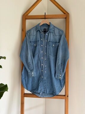 GAP Western Denim Long Sleeve Shirt Dress